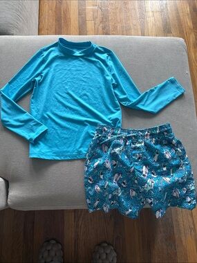 Cat & Jack Turquoise Long-Sleeve Rash Guard with Shark-Print Swim Shorts